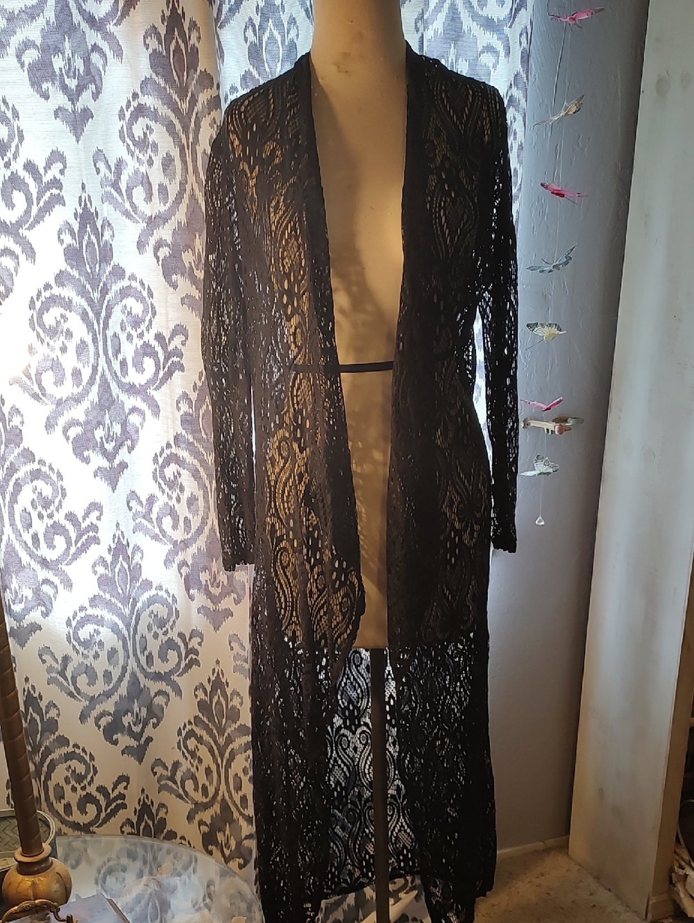 ECI Black Lace Long Cardigan Duster